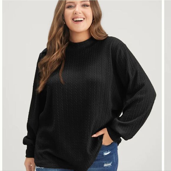 NWT BloomChic mock neck black top 12 / L - Picture 1 of 8
